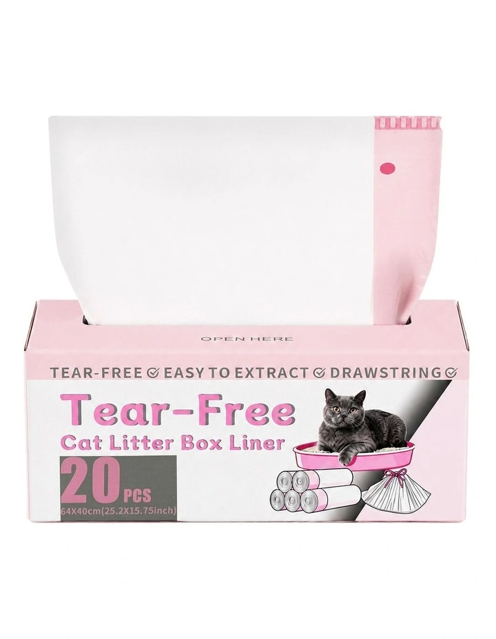 Pawz Cat Litter Bags 120 Count Drawstring 64 x 40cm 10kg HDPE White Pink image 2