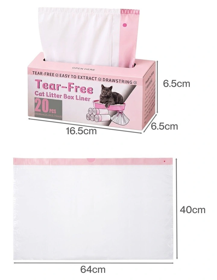 Pawz Cat Litter Bags 120 Count Drawstring 64 x 40cm 10kg HDPE White Pink image 3