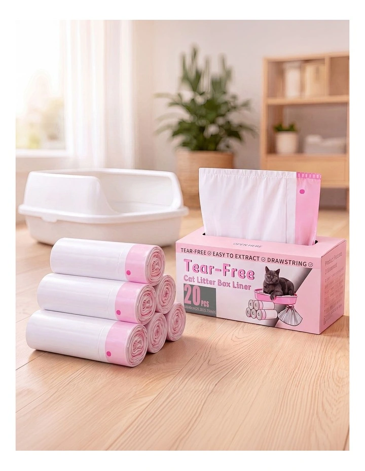 Pawz Cat Litter Bags 120 Count Drawstring 64 x 40cm 10kg HDPE White Pink image 5