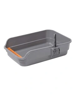 PaWz Cat Litter Tray Large 60X40X16cm Open Top High Sides Low Entry Grey