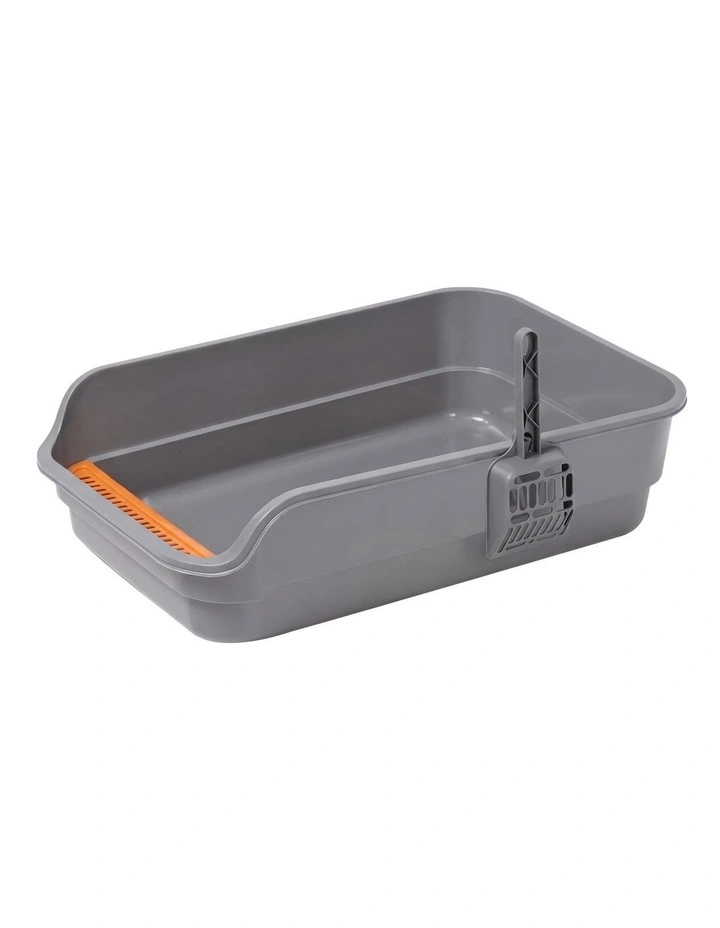 PaWz Cat Litter Tray Large 60X40X16cm Open Top High Sides Low Entry Grey image 1