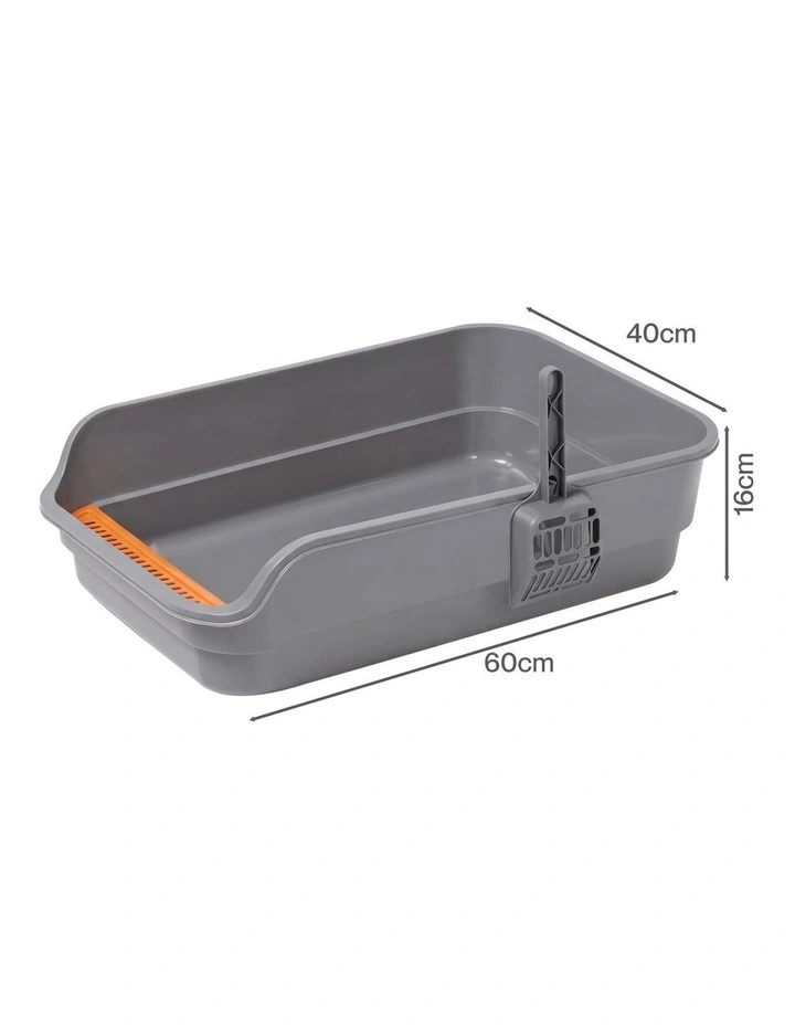PaWz Cat Litter Tray Large 60X40X16cm Open Top High Sides Low Entry Grey image 2