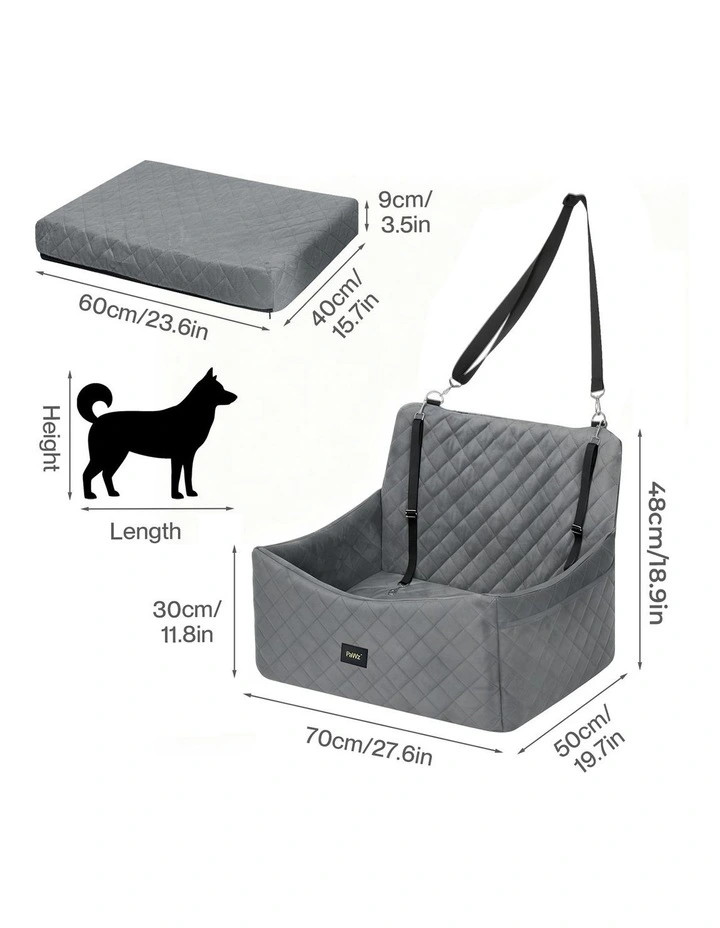 Pawz Dog Car Seat Booster with Safety Belt Leashes for Large Sized Dogs Grey image 2
