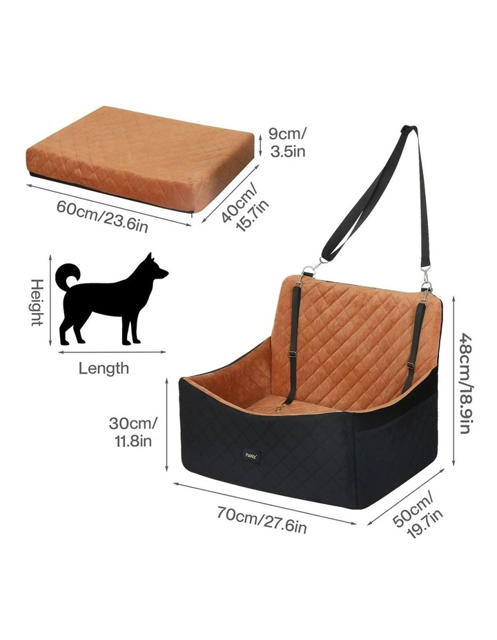 Pawz Dog Car Seat Booster with Safety Belt Leashes for Large Sized Dogs Brown image 2