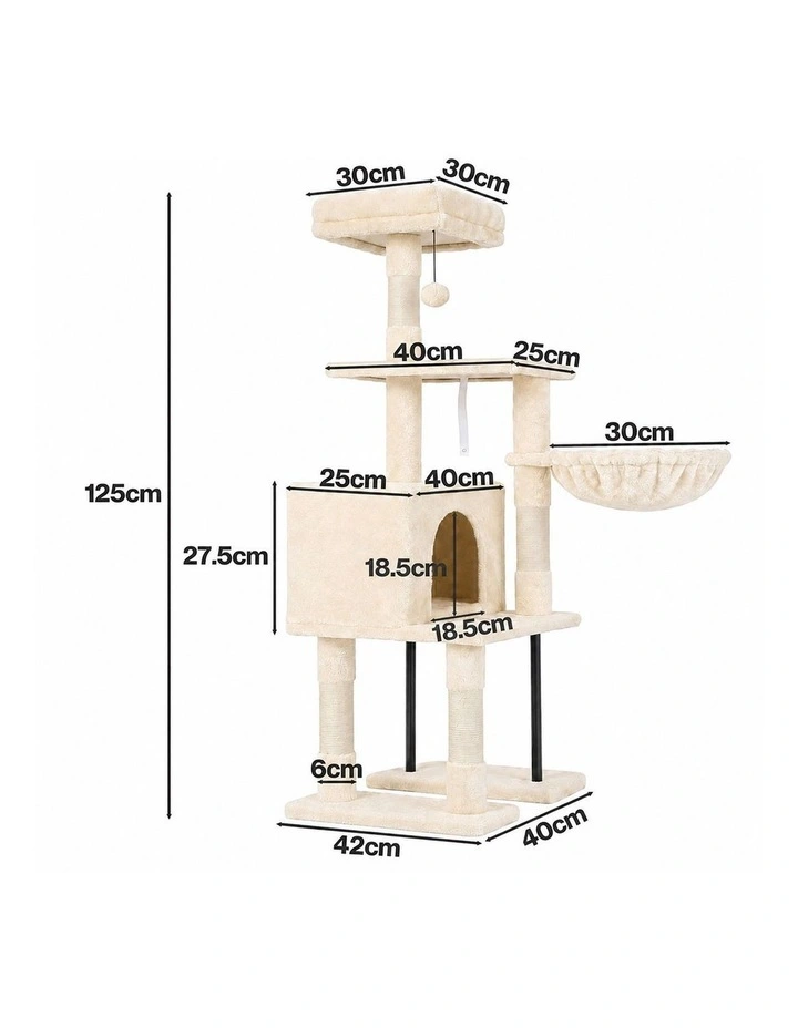 Pawz Cat Tree Cat Tower Multi-Level Cat Bed Cat Scratching Post 125cm Beige image 3