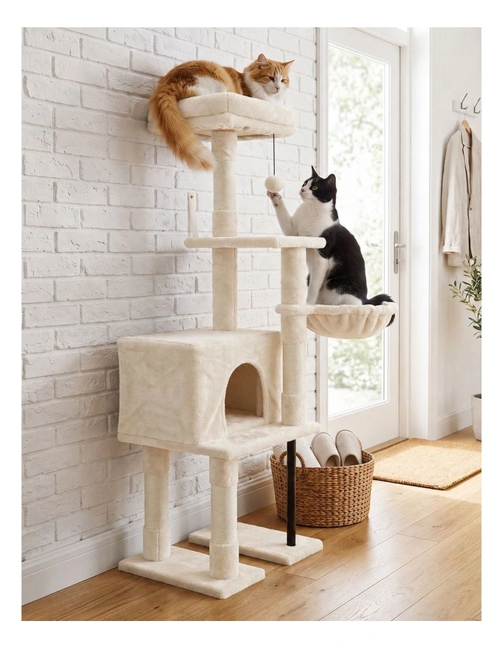 Pawz Cat Tree Cat Tower Multi-Level Cat Bed Cat Scratching Post 125cm Beige image 5