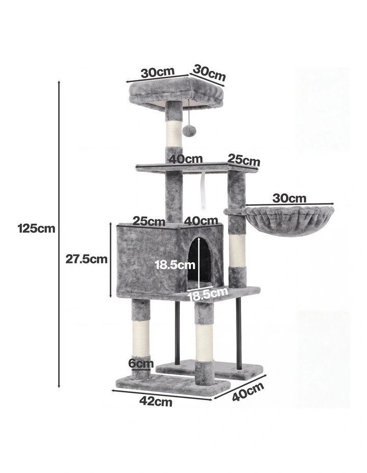Pawz Cat Tree Cat Tower Multi-Level Cat Bed with Condo 125cm Plush Gray image 3