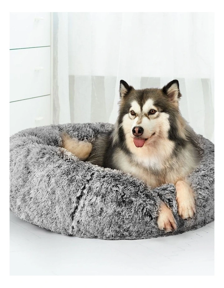 PaWz Dog Bed Calming Nest for Large Pets Fluffy Plush Donut Charcoal Indoor image 7