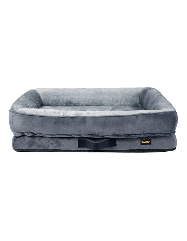 PaWz Orthopedic Dog Bed Large Plush Bolster Grey for Home and Outdoor Use image 2