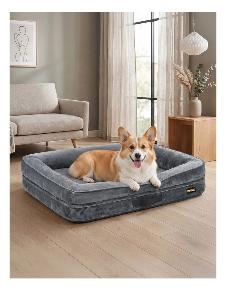 PaWz Orthopedic Dog Bed Large Plush Bolster Grey for Home and Outdoor Use image 4
