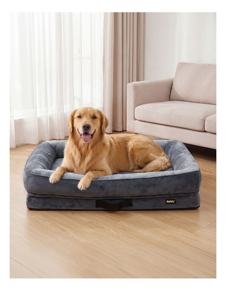 PaWz Orthopedic Dog Bed Large Plush Bolster Grey for Home and Outdoor Use image 5