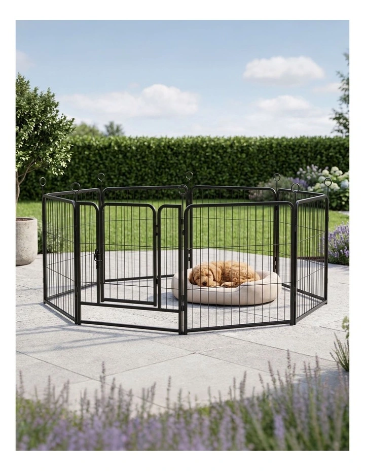Pawz Dog Playpen 8 Panel Metal Dog Pen Foldable Tool Free Black image 4