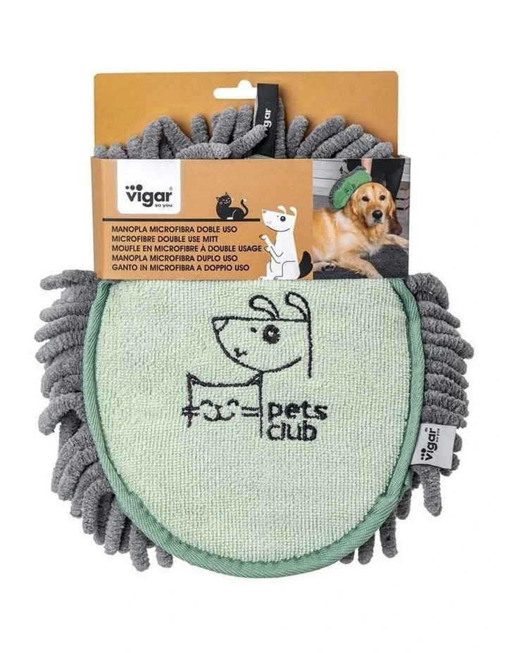 Vigar Pets Club Microfibre Cat and Dog Grooming Oval Mitt Green Grey image 2