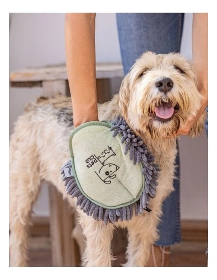 Vigar Pets Club Microfibre Cat and Dog Grooming Oval Mitt Green Grey image 3