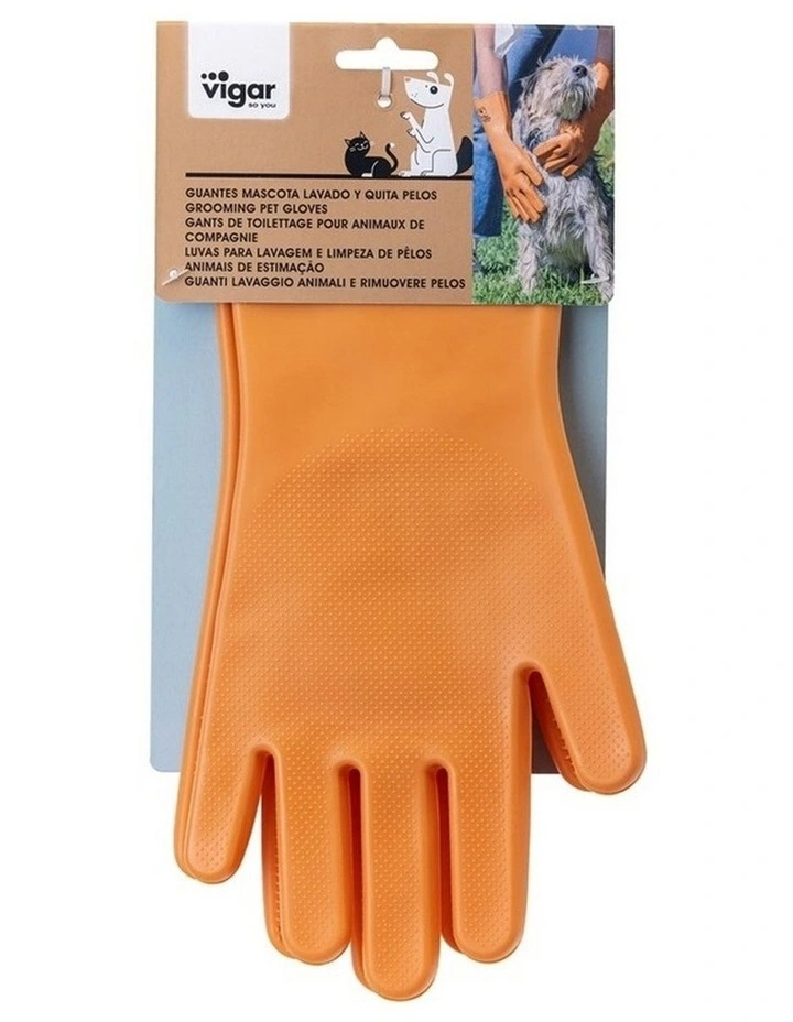 Vigar Pets Club Dog Washing Silicone Gloves Pair Orange image 2