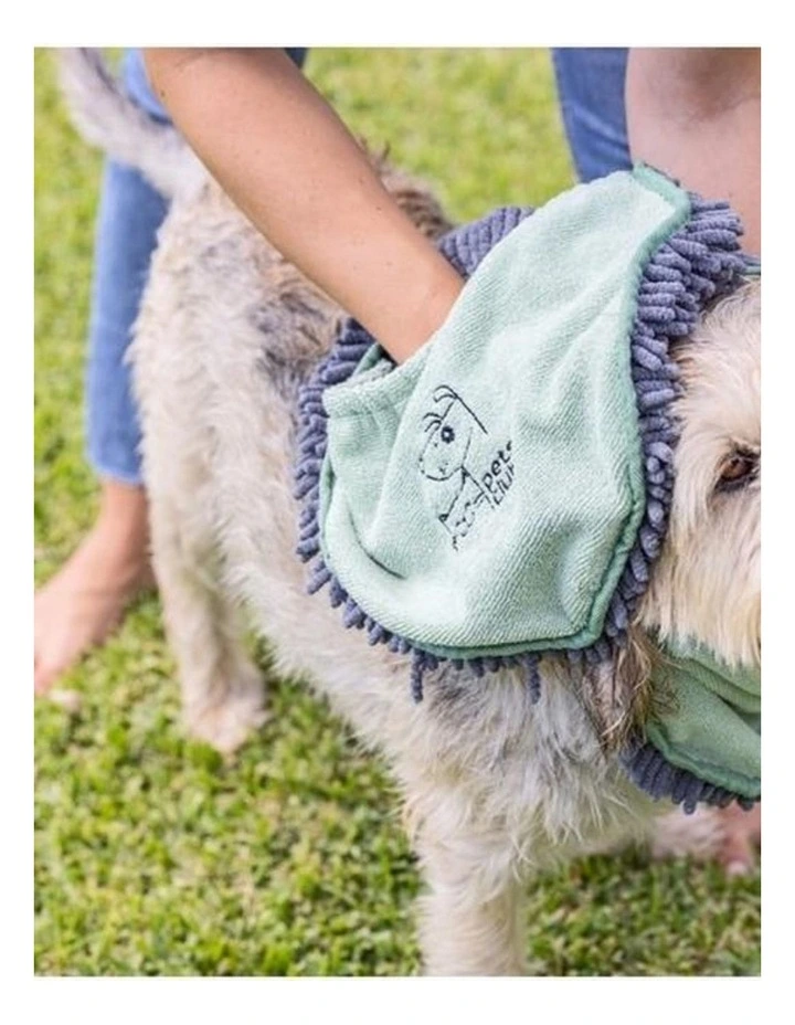 Vigar Pets Club Microfibre Cat and Dog Noodles Towel Green Grey image 4