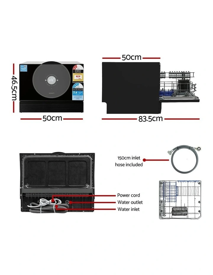 Setting Benchtop Dishwasher 50cm 6 Place in Black image 4