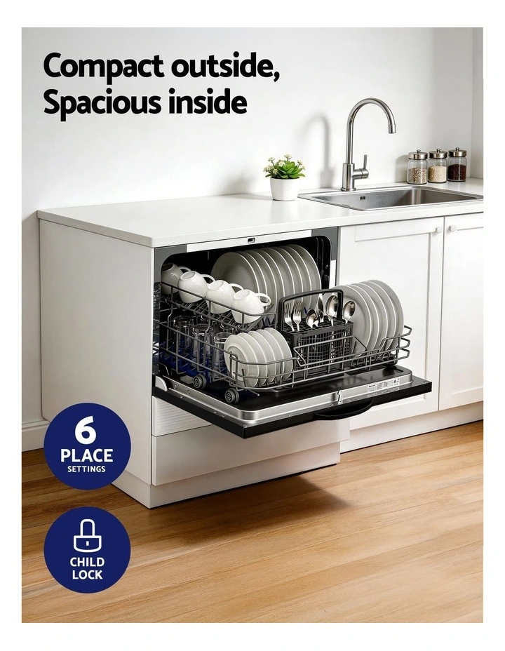 Setting Benchtop Dishwasher 50cm 6 Place in Black image 5