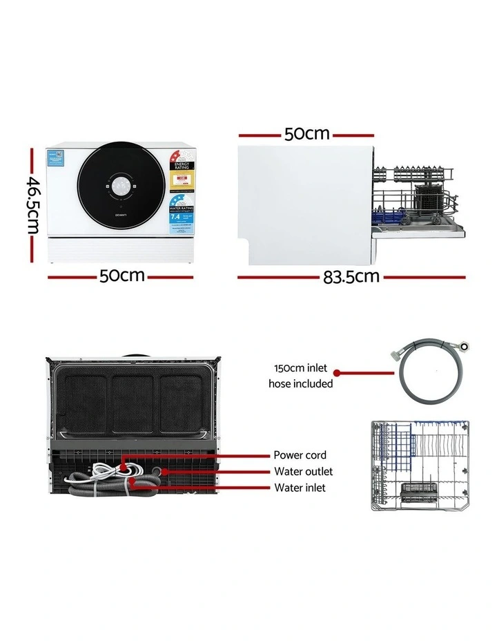 6 Place Setting Benchtop Dishwasher 50cm in White image 4