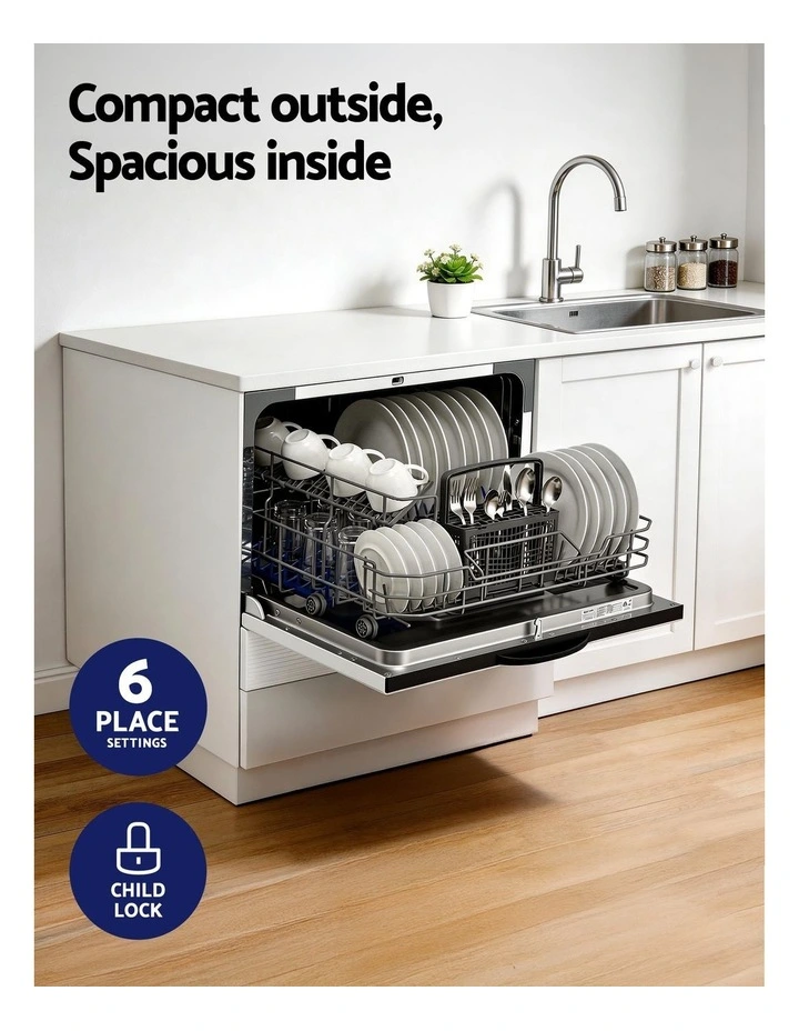 6 Place Setting Benchtop Dishwasher 50cm in White image 5
