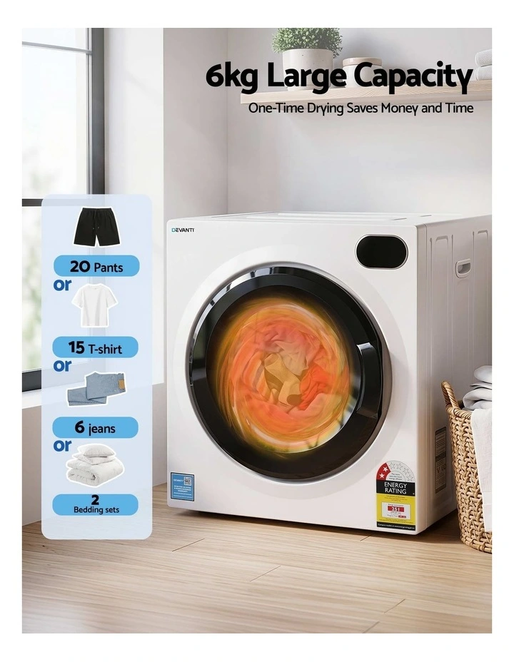 6kg Tumble Dryer 54x60x67.5cm in White image 4