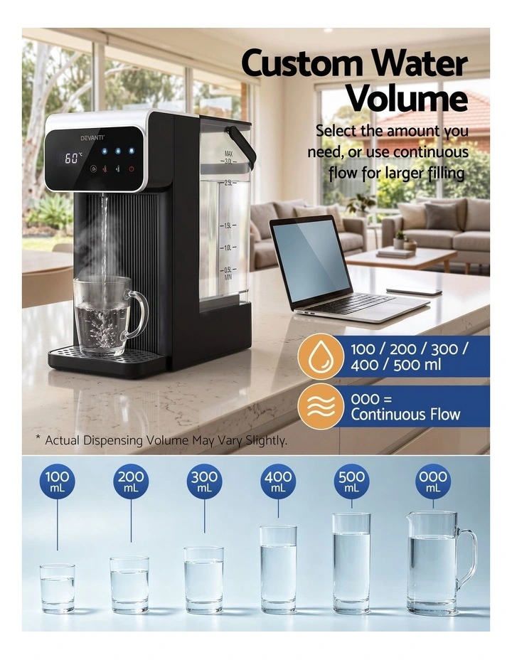 Devanti Instant Hot Water Dispenser 3L Heating Kettle 2400W Touch Control Water Black image 6