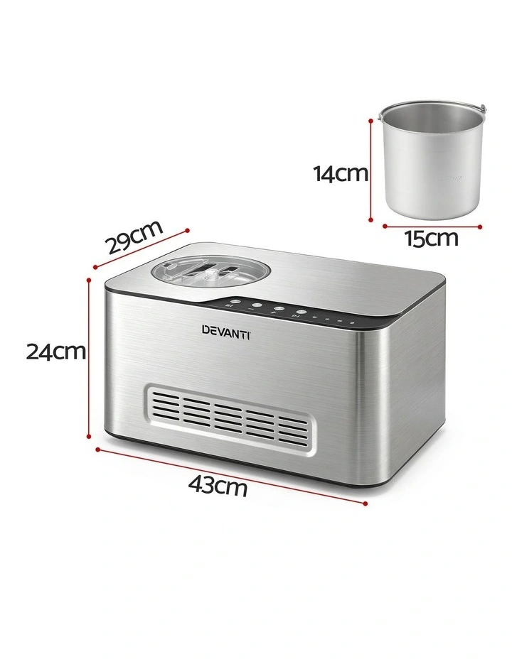 Devanti 2L 2-in-1 Ice Cream & Yoghurt Maker Machine No Pre-Freezing Homemade Gelato Sorbet image 2