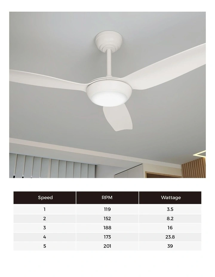 Vevare 52 Ceiling Fan DC Motor With Light Remote Control 5 Speed Fans White image 6