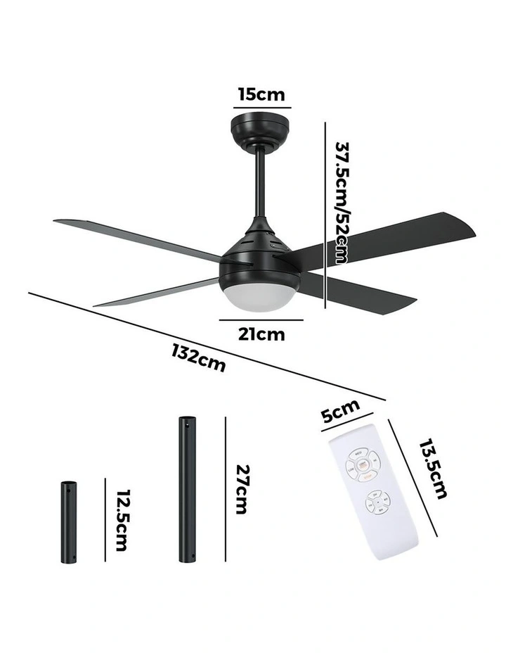 Vevare 52 Ceiling Fan AC Motor With Light Remote Control Fans 4 Blades Black image 3