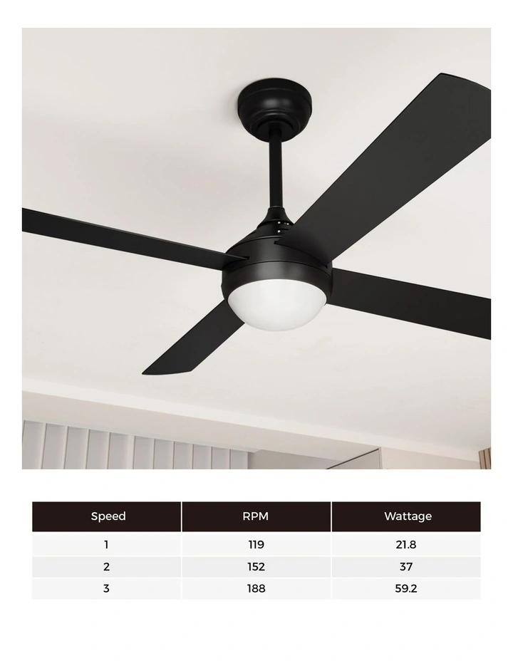 Vevare 52 Ceiling Fan AC Motor With Light Remote Control Fans 4 Blades Black image 6