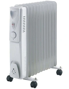 11-Fin Oil Column Heater With 3 Heat Settings And Wheels in White