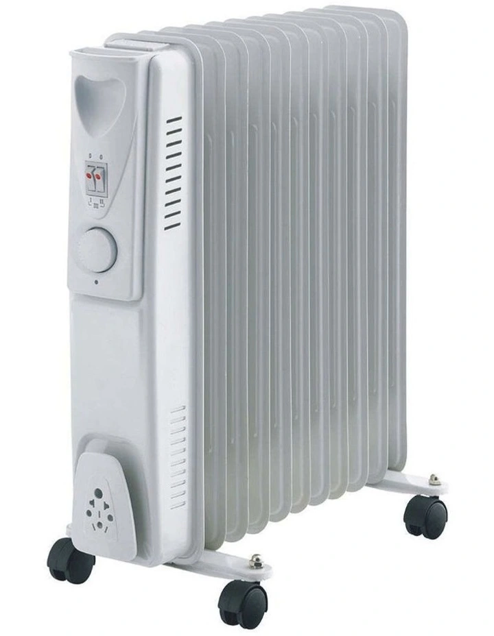 11-Fin Oil Column Heater With 3 Heat Settings And Wheels in White image 1