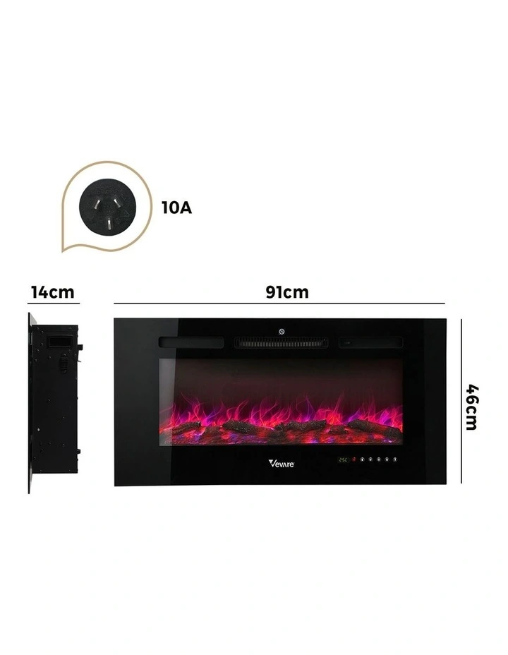 Vevare Electric Fireplace Heater Wall Mounted 3D Flame Effect Indoor 2000W image 3