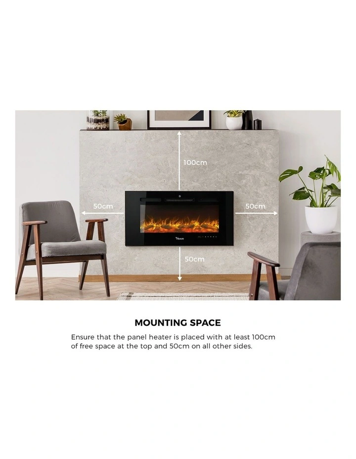 Vevare Electric Fireplace Heater Wall Mounted 3D Flame Effect Indoor 2000W image 5