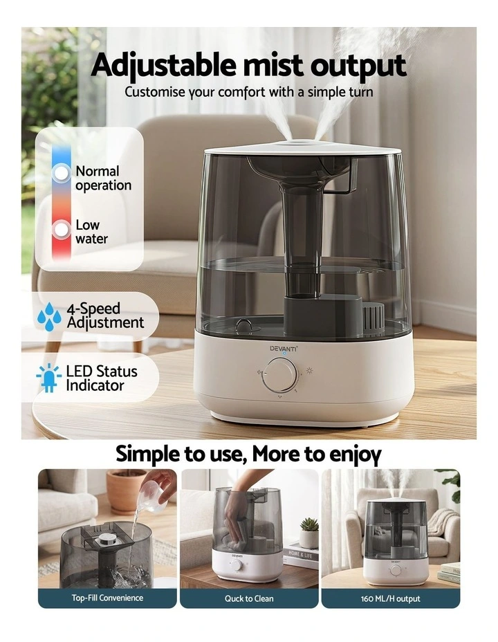 Devanti Ultrasonic Humidifier Aroma Diffuser Top Fill Quiet Bedroom 6L image 4