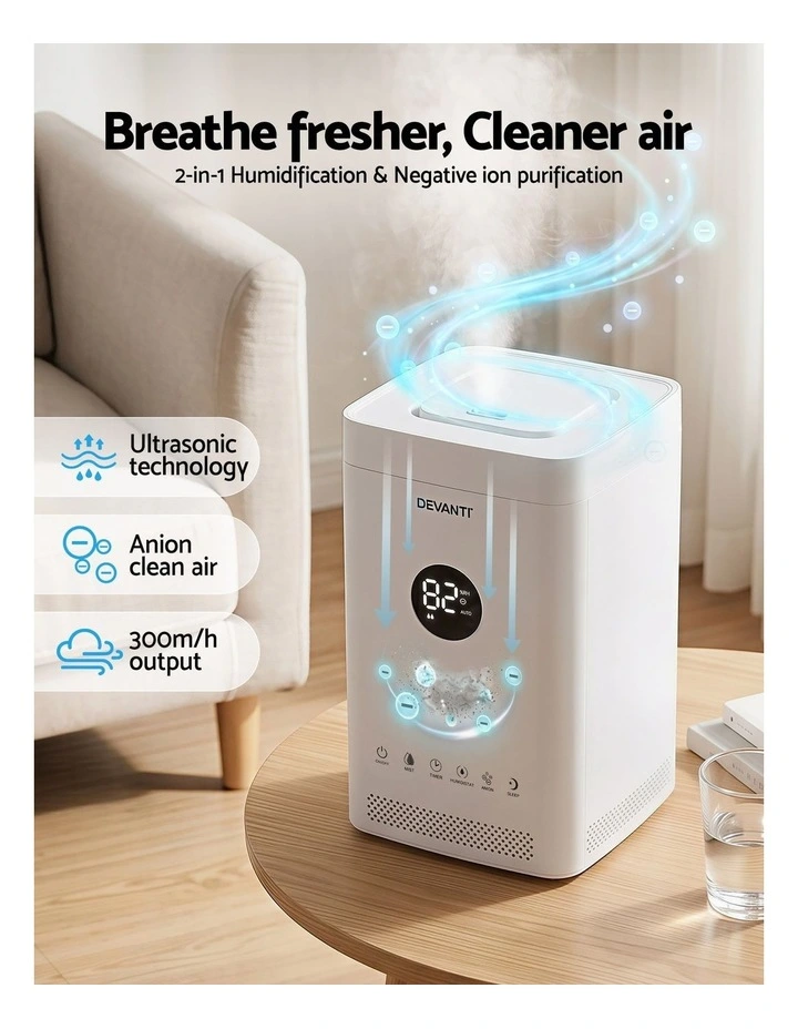 Devanti Ultrasonic Humidifier Air Purifier Top Fill Auto Humidity 3.5L White image 4