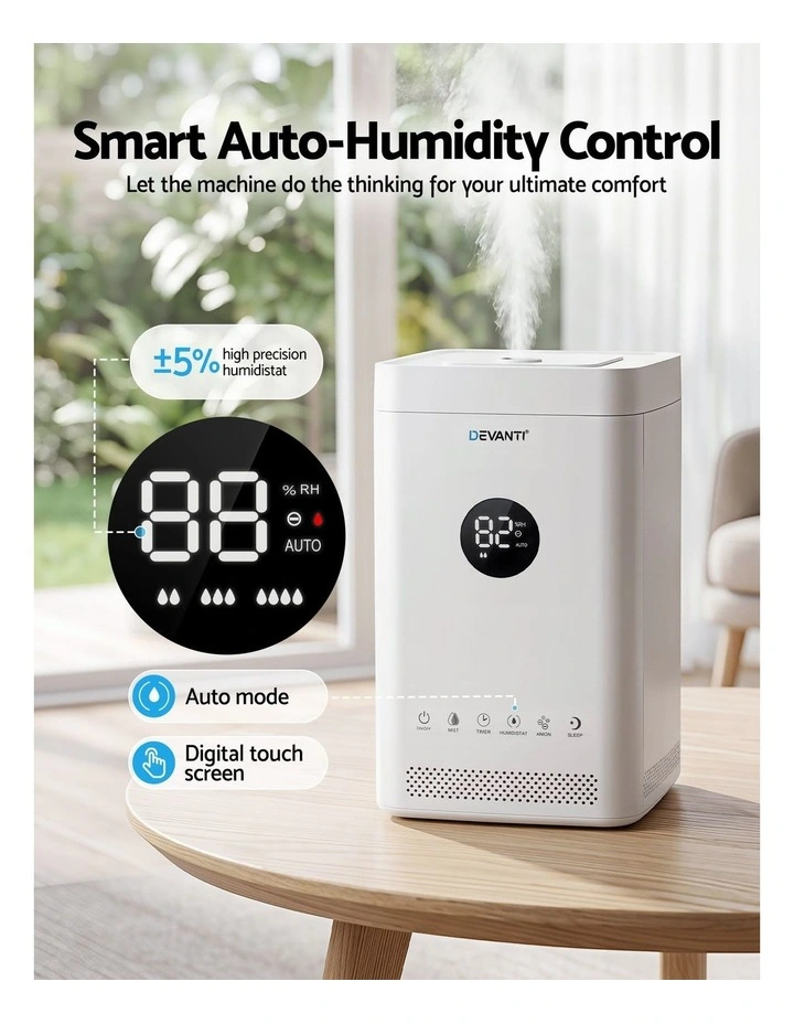 Devanti Ultrasonic Humidifier Air Purifier Top Fill Auto Humidity 3.5L White image 5