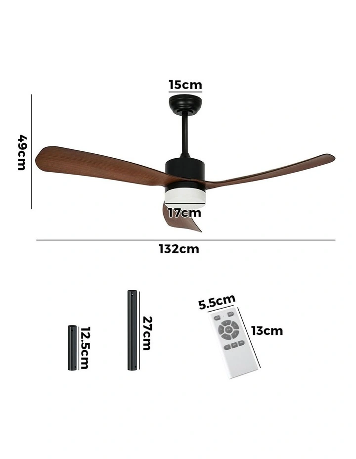 Vevare 132cm Ceiling Fan With Light DC Motor 5 Speed Fans Remote Control Walnut image 3