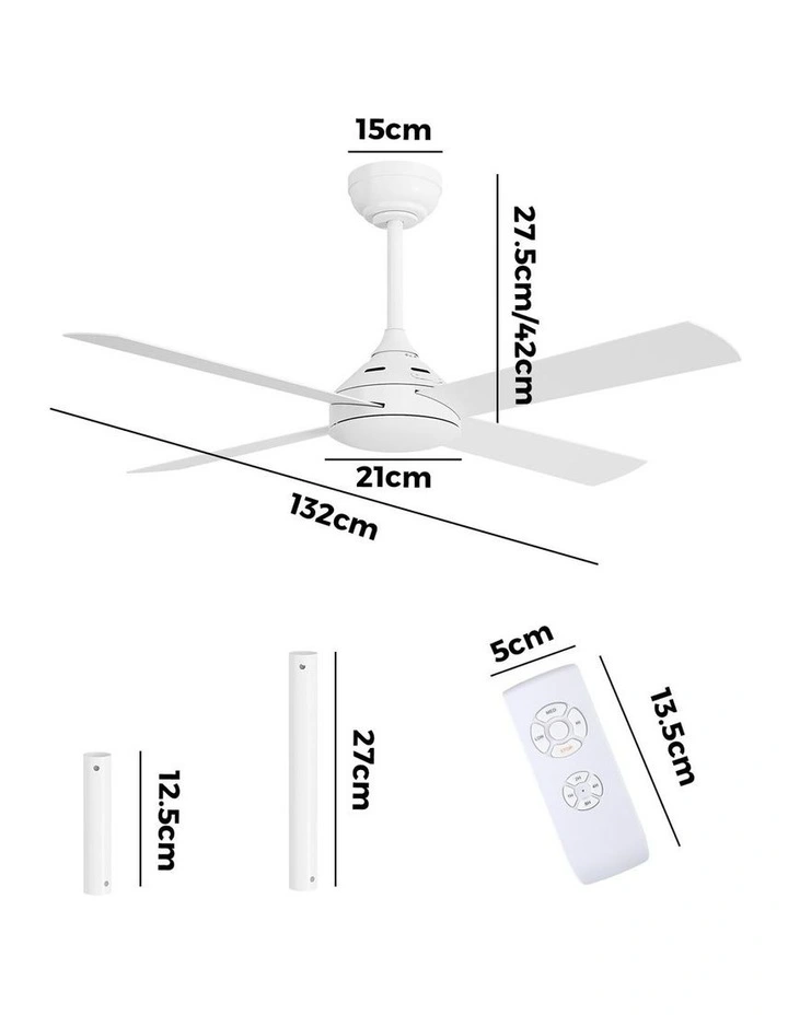 Vevare 132cm Ceiling Fan AC Motor with Remote Control Timer 4 Blades Fans White image 3
