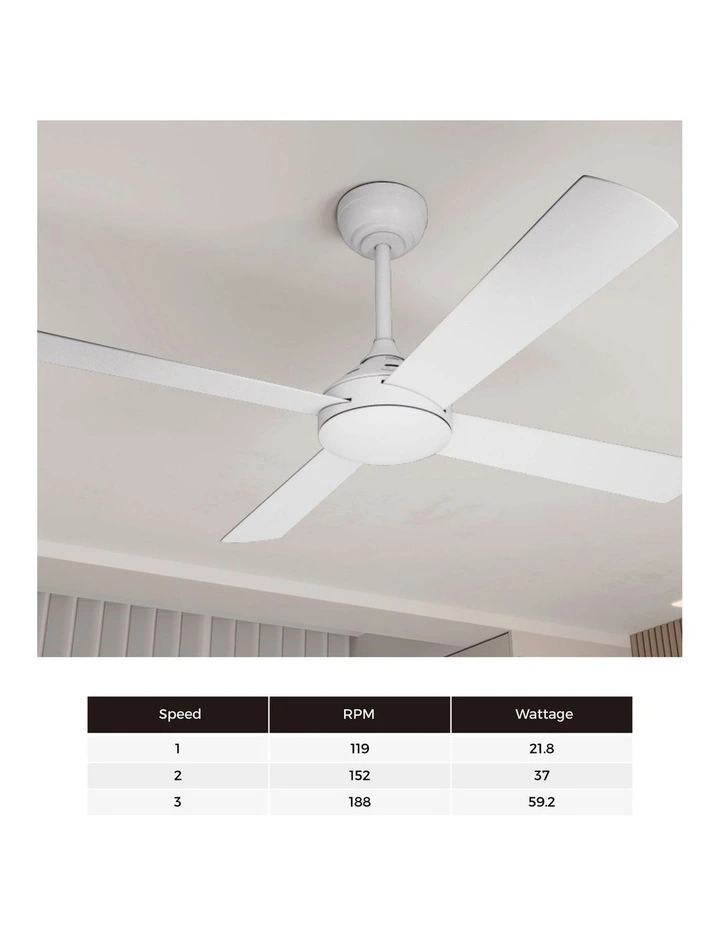 Vevare 132cm Ceiling Fan AC Motor with Remote Control Timer 4 Blades Fans White image 6