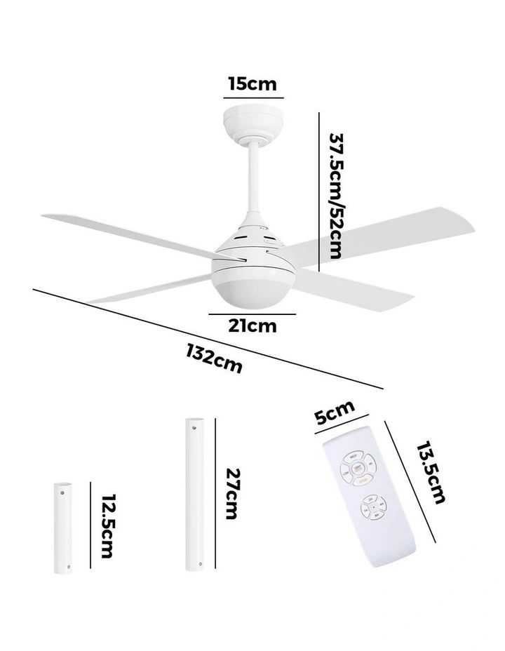 Vevare 132cm Ceiling Fan AC Motor With Light Remote Control Fans 4 Blades White image 3