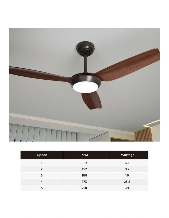 Vevare 132cm Ceiling Fan DC Motor With Light Remote Control 5 Speed Fans Walnut image 6
