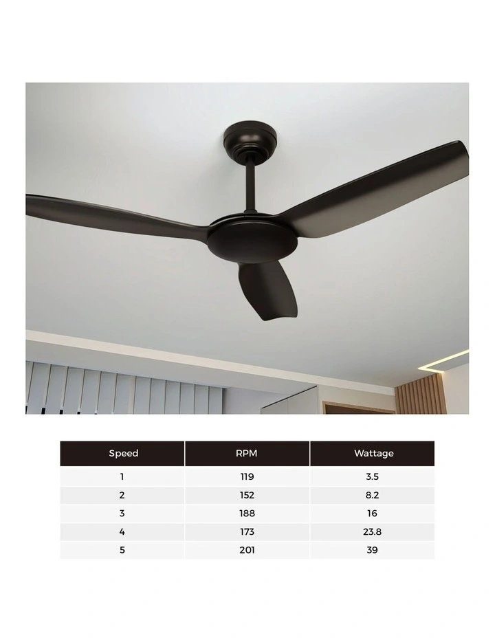 Vevare 132cm Ceiling Fan DC Motor 3 ABS Blades with Remote Control Timer Black image 5