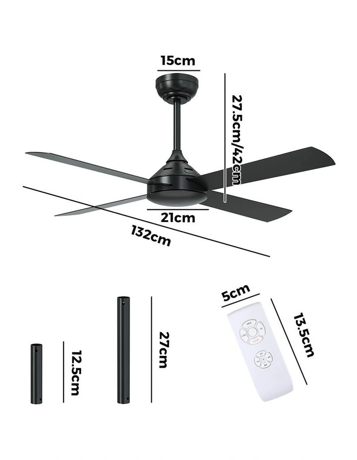 Vevare 132cm Ceiling Fan AC Motor with Remote Control Timer 4 Blades Fans Black image 3