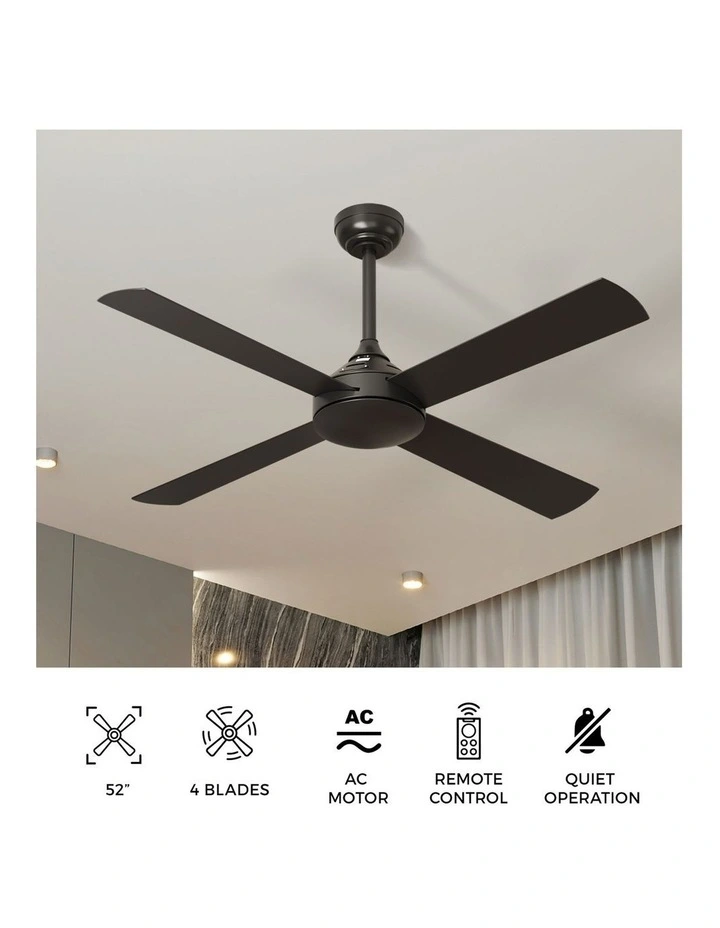 Vevare 132cm Ceiling Fan AC Motor with Remote Control Timer 4 Blades Fans Black image 5
