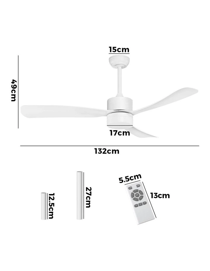 Vevare 132cm Ceiling Fan With LED Light DC Motor 5 Speed Fans Remote Control White image 3