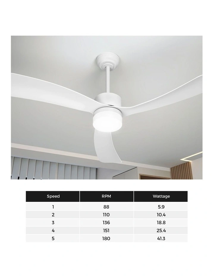 Vevare 132cm Ceiling Fan With LED Light DC Motor 5 Speed Fans Remote Control White image 6
