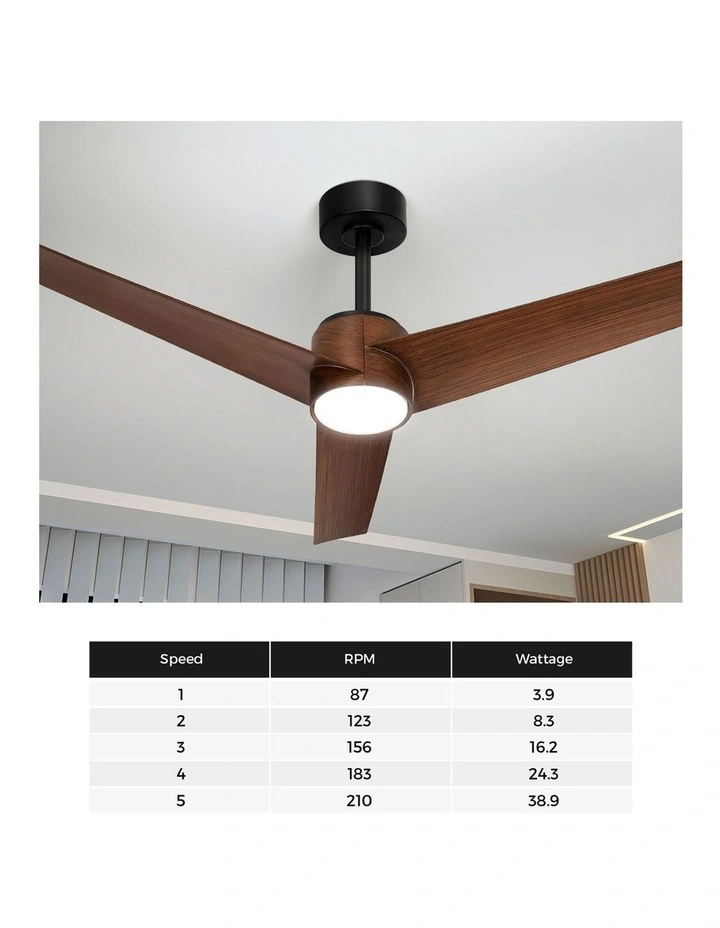 Vevare 132cm Ceiling Fan With Light DC Motor 5 Speed Remote Control Timer Walnut image 6