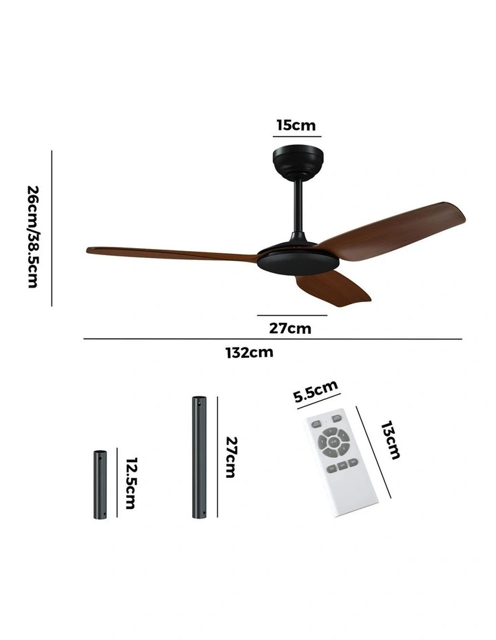 Vevare 132cm Ceiling Fan DC Motor 3 ABS Blades with Remote Control Timer Walnut image 3