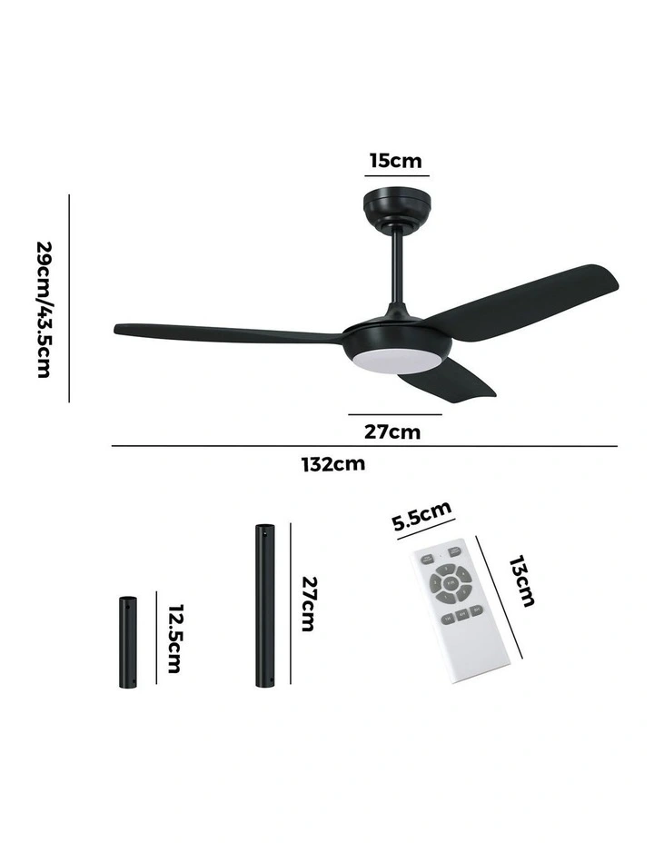 Vevare 132cm Ceiling Fan DC Motor With Light Remote Control 5 Speed Fans Black image 3